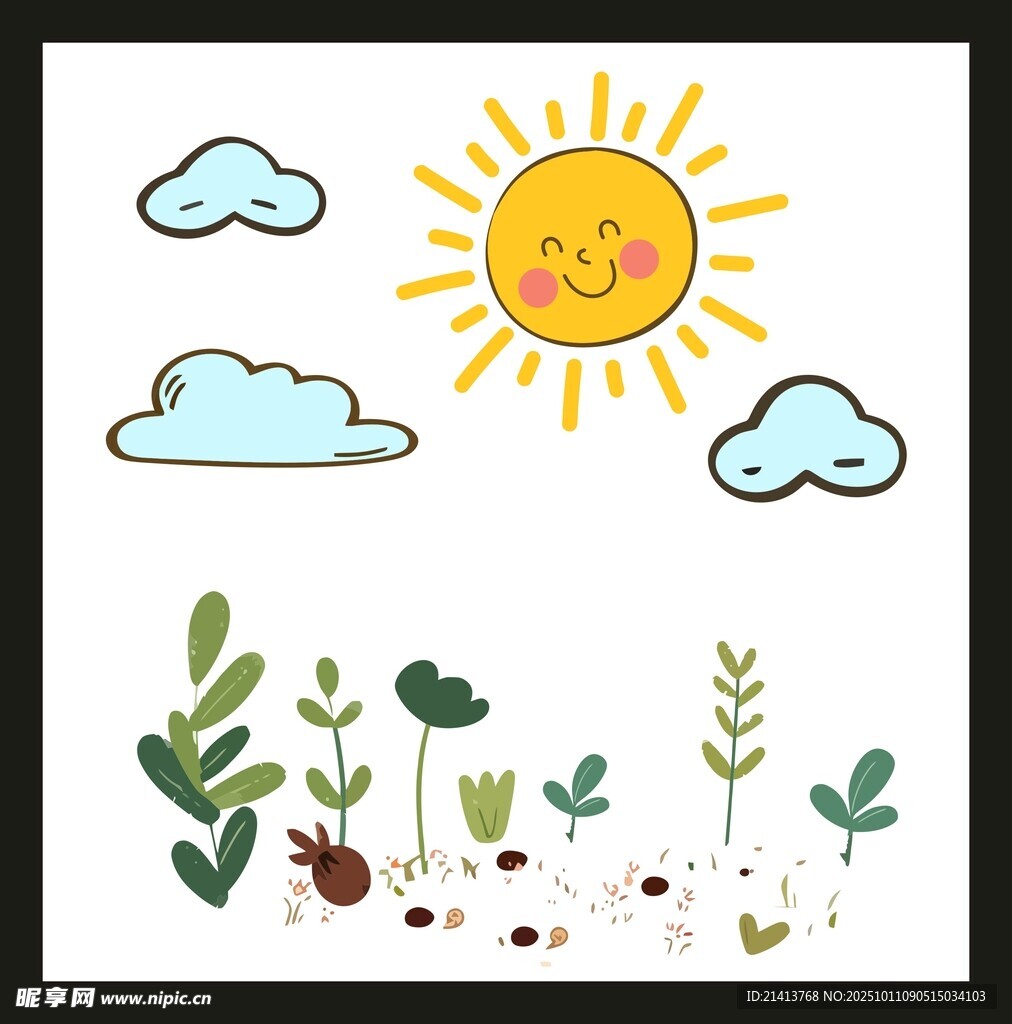 可愛卡通植物與晴朗天空