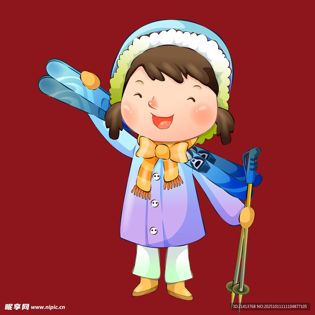冬日滑雪小女孩