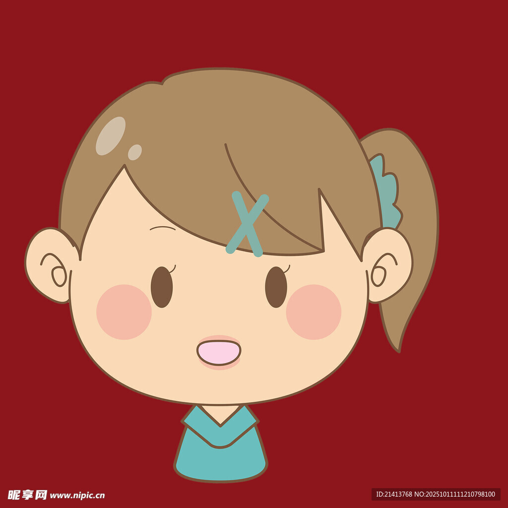 扎馬尾的可愛卡通女孩