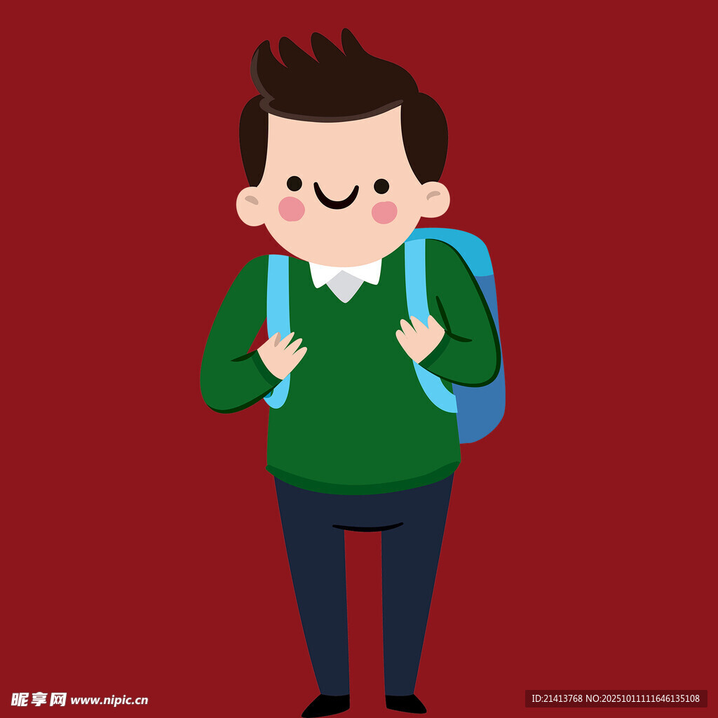 背著書包的開心小男孩
