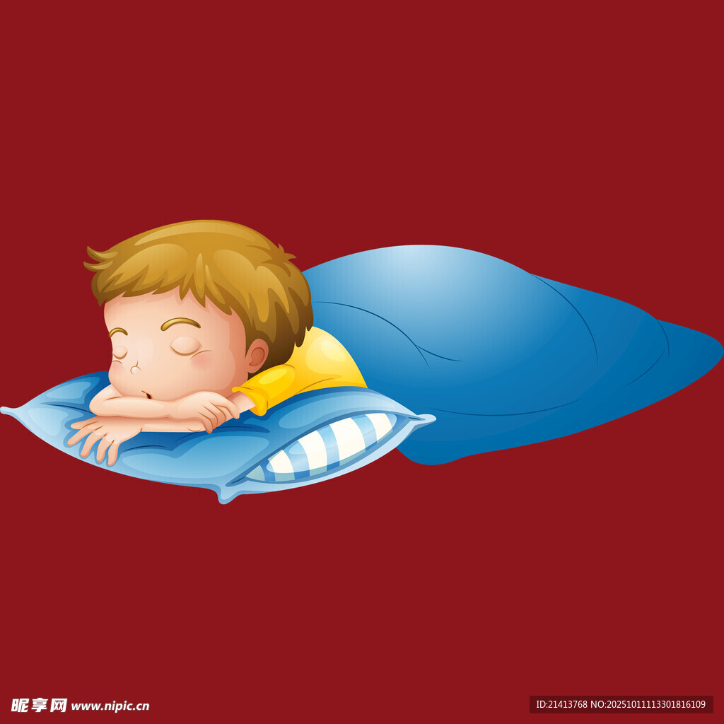 熟睡的小男孩蓋著藍(lán)色被子