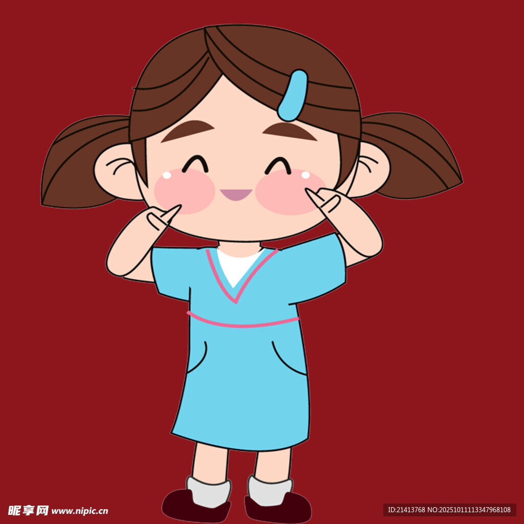 扎辮女孩比耶俏皮瞬間
