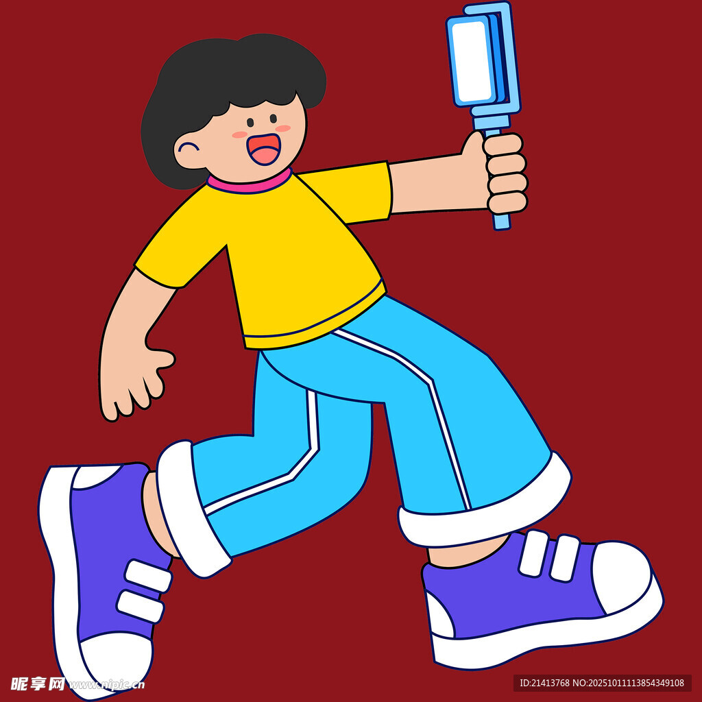 男孩手持鏡子開(kāi)心奔跑