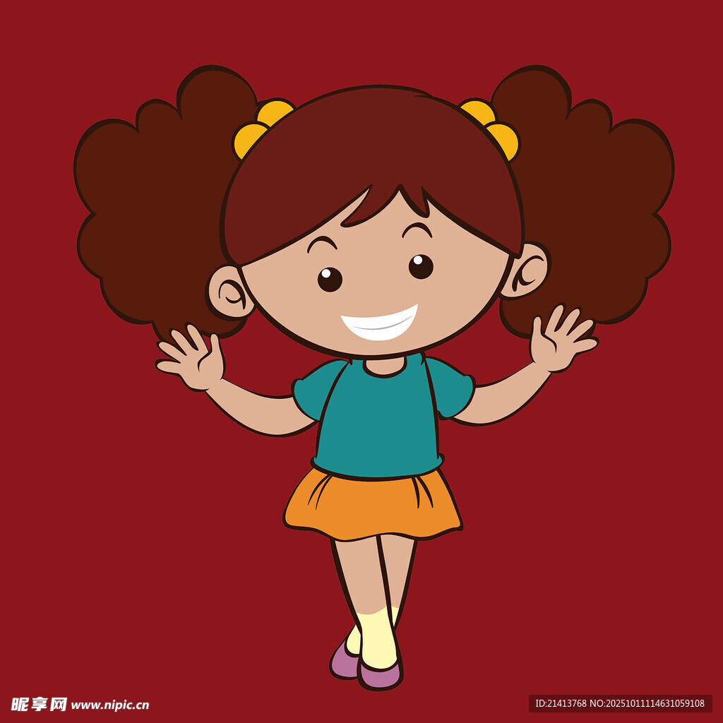 扎雙馬尾的歡快小女孩