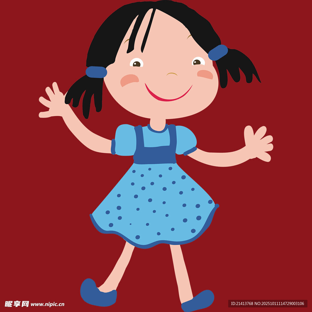 穿藍(lán)裙的可愛雙馬尾女孩