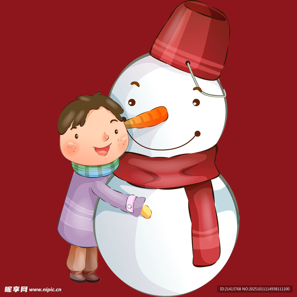 小女孩與雪人溫馨相擁
