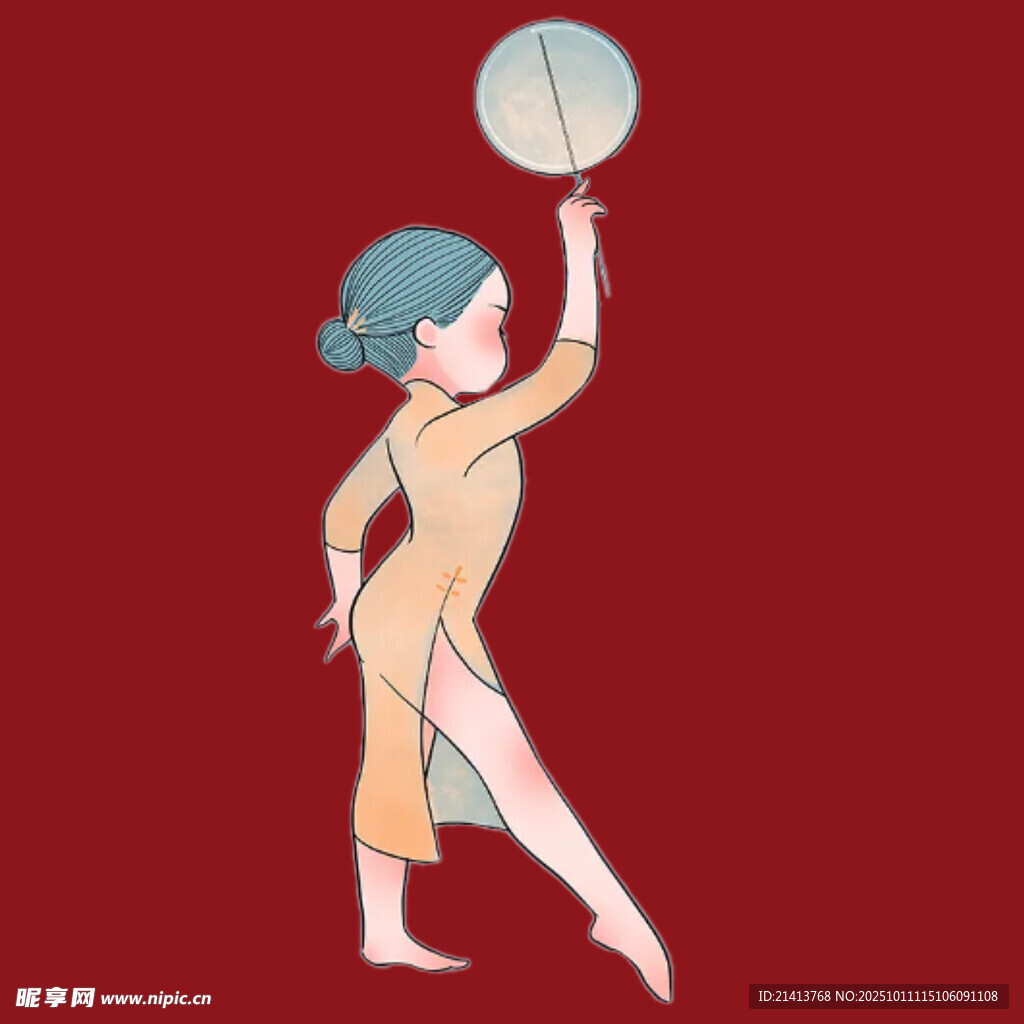 古典女子持扇優(yōu)雅起舞