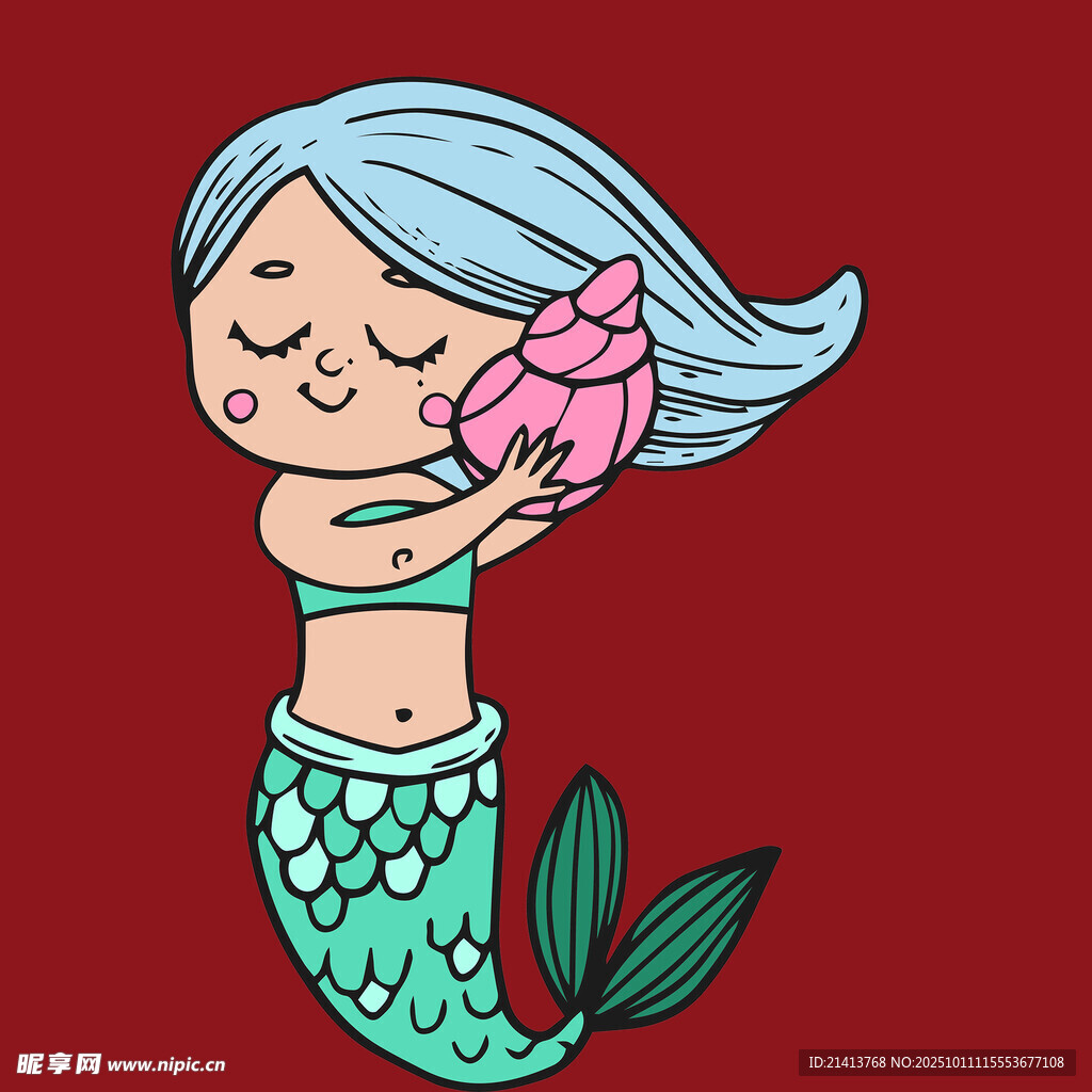 可愛小美人魚懷抱貝殼