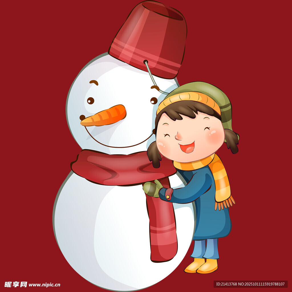 女孩與雪人溫馨相伴