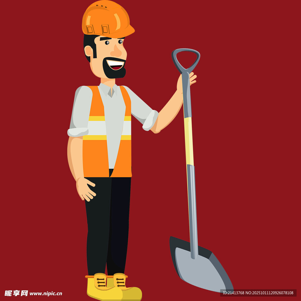 建筑工人手持鐵鍬形象