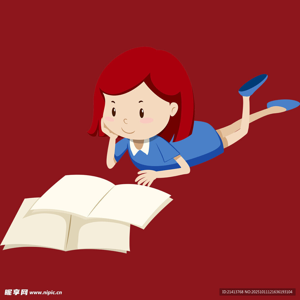 女孩愜意趴地閱讀書籍