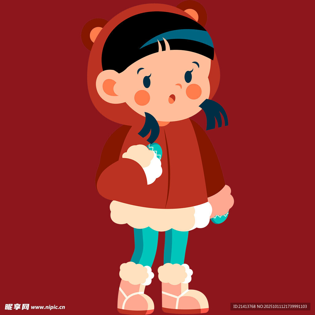 穿冬裝的可愛雙馬尾女孩