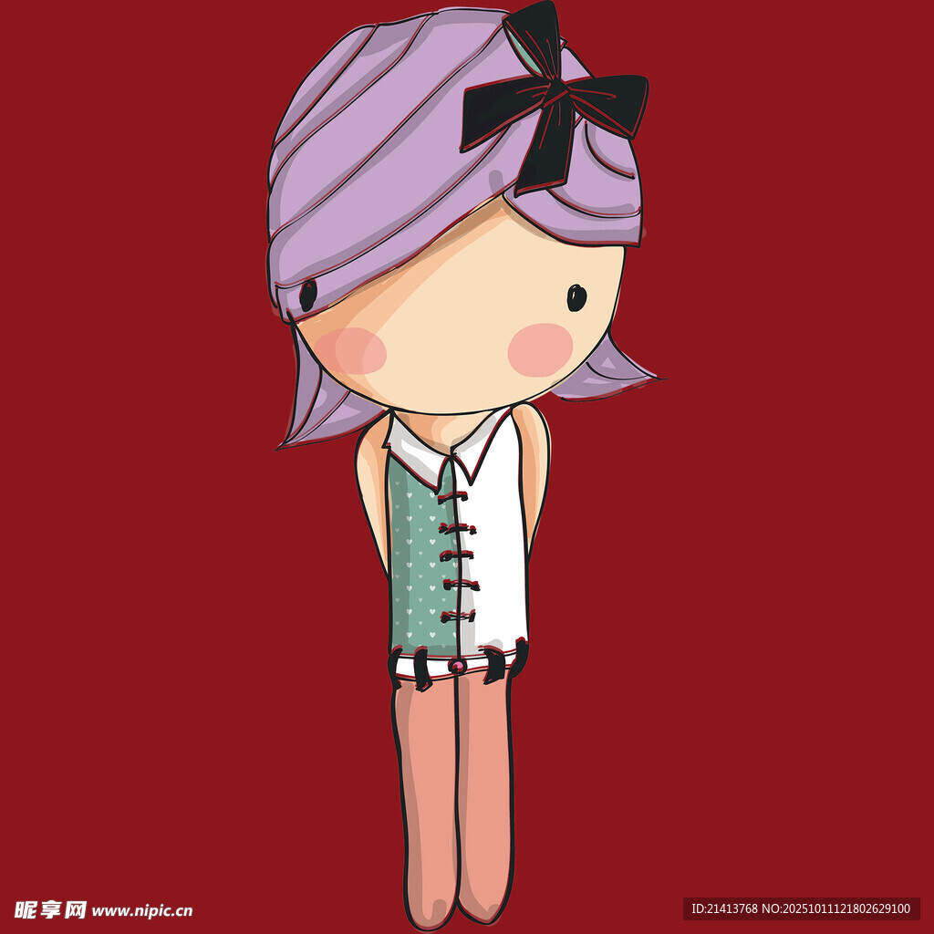紫色頭發(fā)的可愛卡通女孩