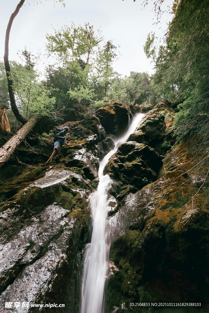 山林間的靈動瀑布景觀