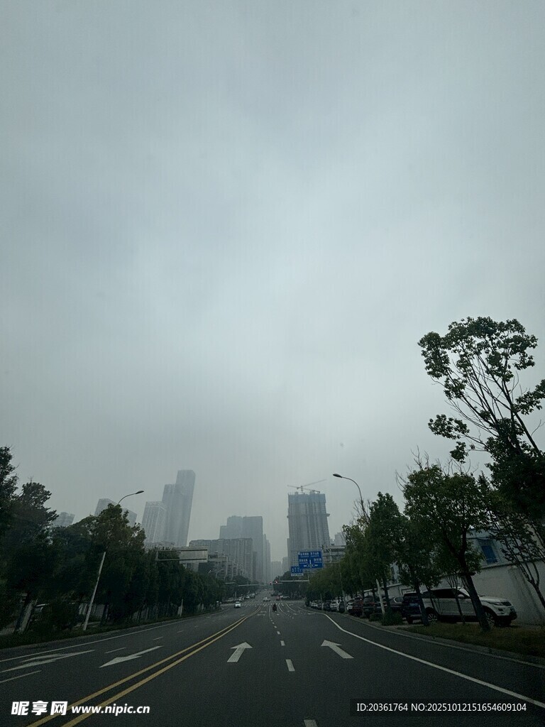 霧中城市道路景觀