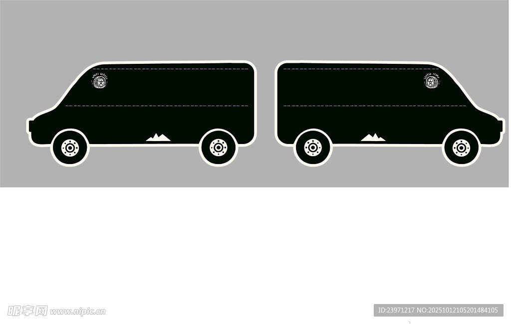 兩輛黑色廂式貨車剪影