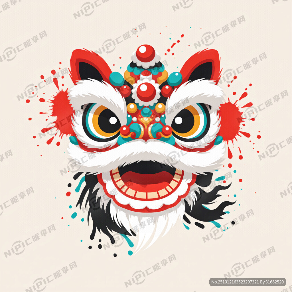 舞獅 獅頭 炫彩 噴墨 中國風
