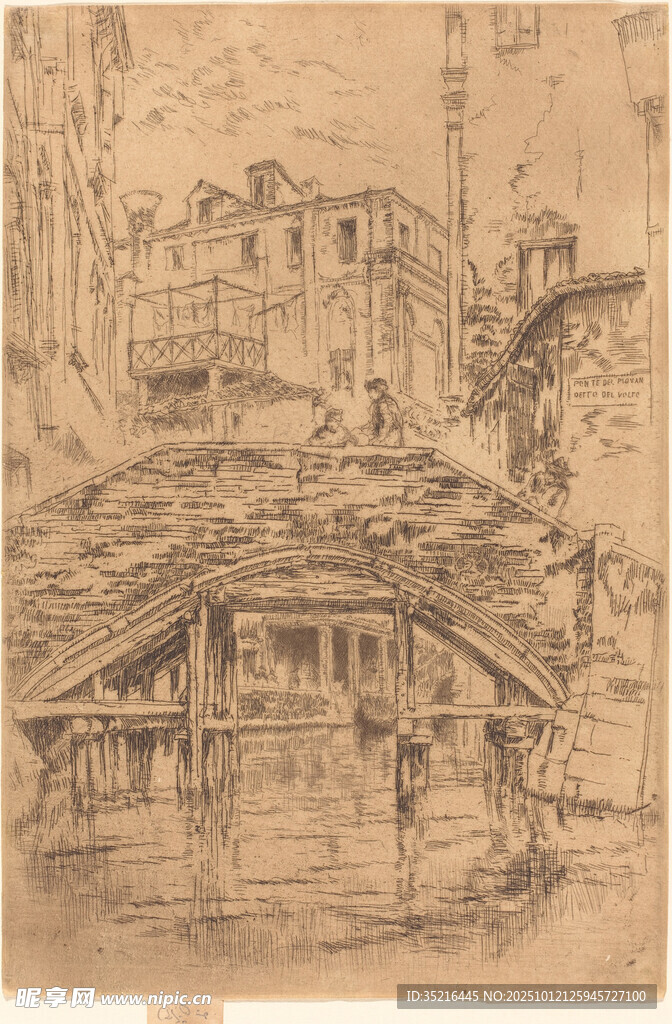 復(fù)古風(fēng)橋梁建筑素描畫(huà)