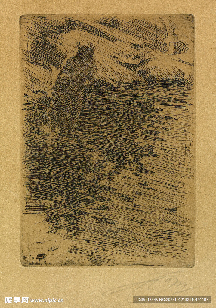 河邊人物場(chǎng)景復(fù)古版畫(huà)