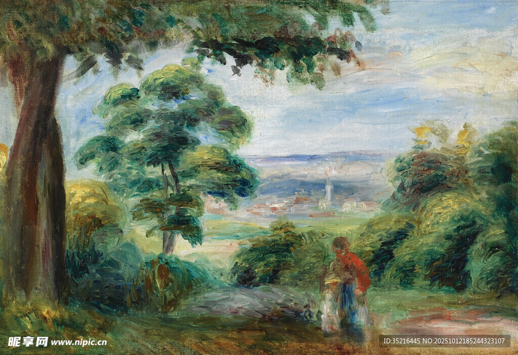 林間漫步的溫馨田園景象