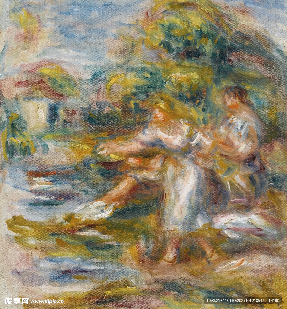 河邊洗衣場(chǎng)景油畫(huà)