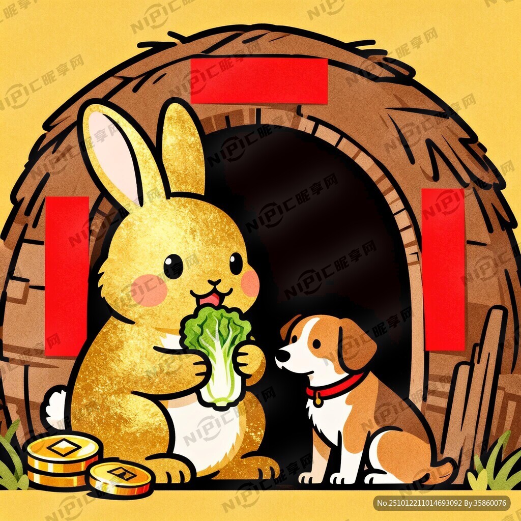 金兔抱著元寶 再點(diǎn)綴紅色。