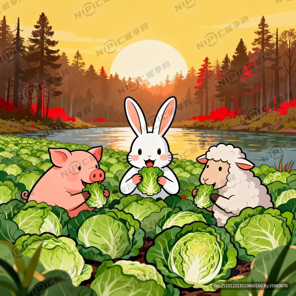在早晨的晨光中 兔在中間