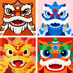 多彩舞獅頭套展示插畫