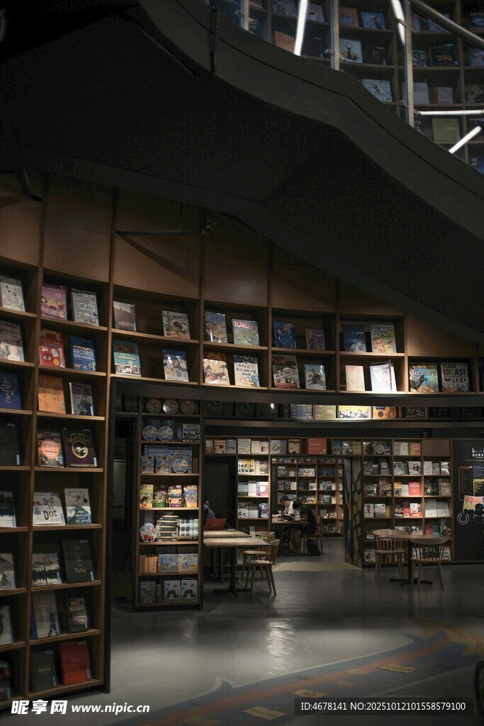 靜謐圖書館內(nèi)的書架景觀