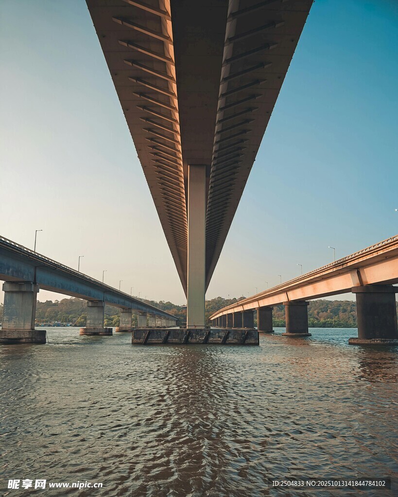 俯瞰壯觀橋梁橫跨水面