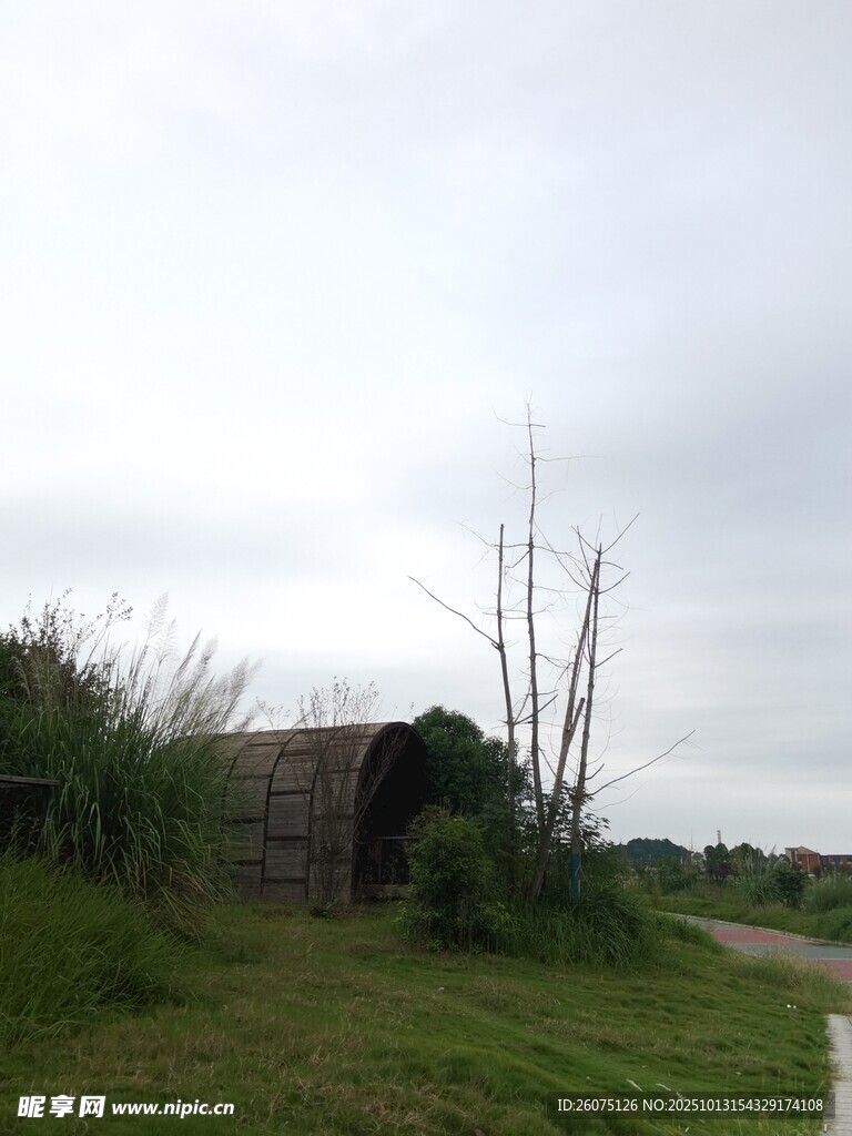 鄉(xiāng)村荒野中的廢棄拱形建筑
