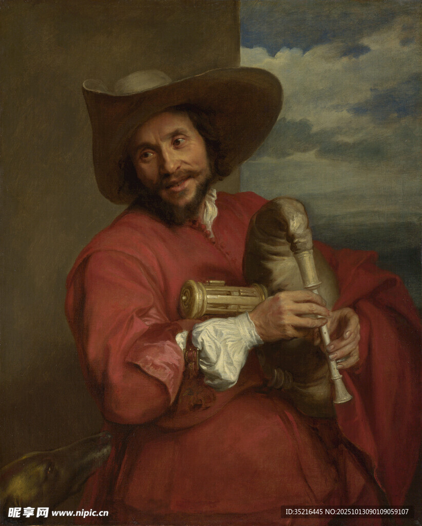 穿紅衣持物的男子畫像