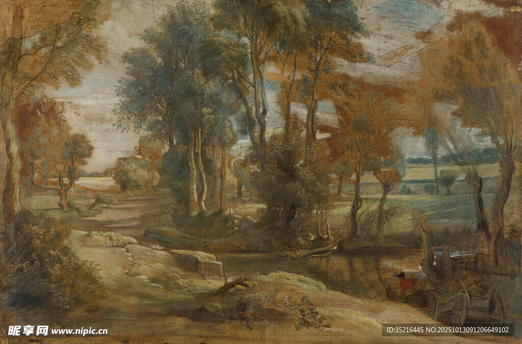 秋日林間風(fēng)景油畫