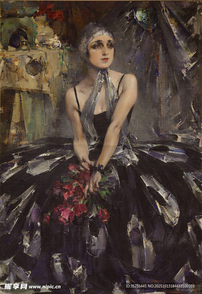 復(fù)古裝扮女子手持紅玫瑰