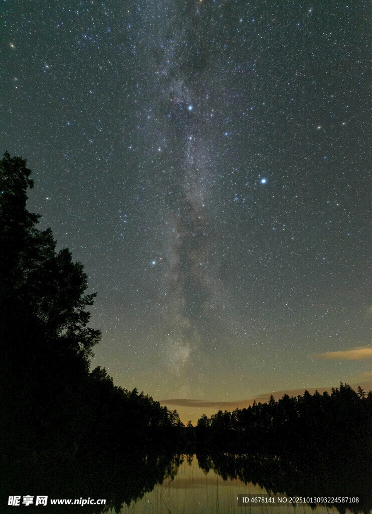 湖畔星空下的靜謐夜景