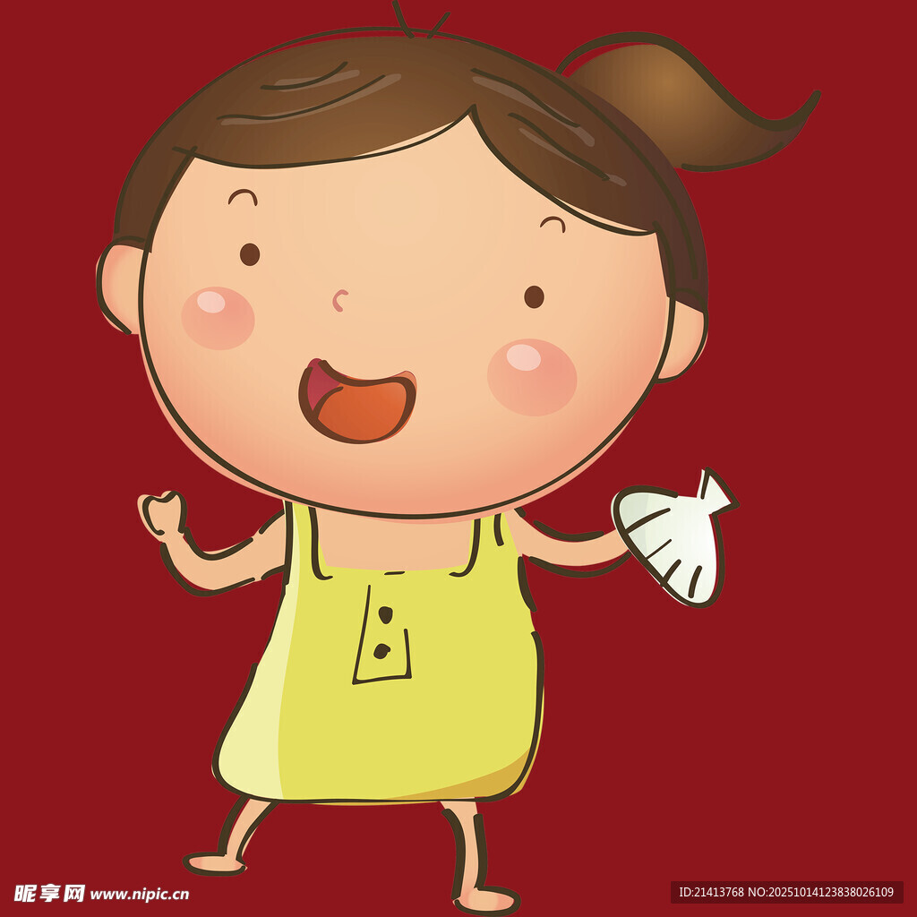 可愛扎辮女孩開心揮手