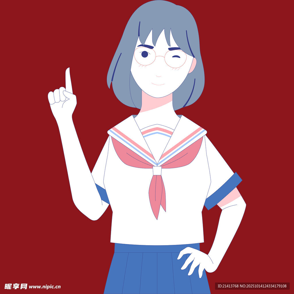 可愛水手服少女俏皮比耶