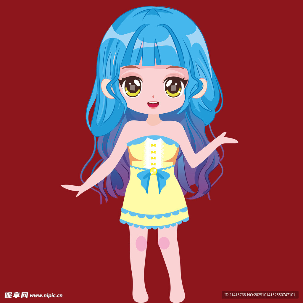 藍(lán)發(fā)萌系女孩穿黃裙