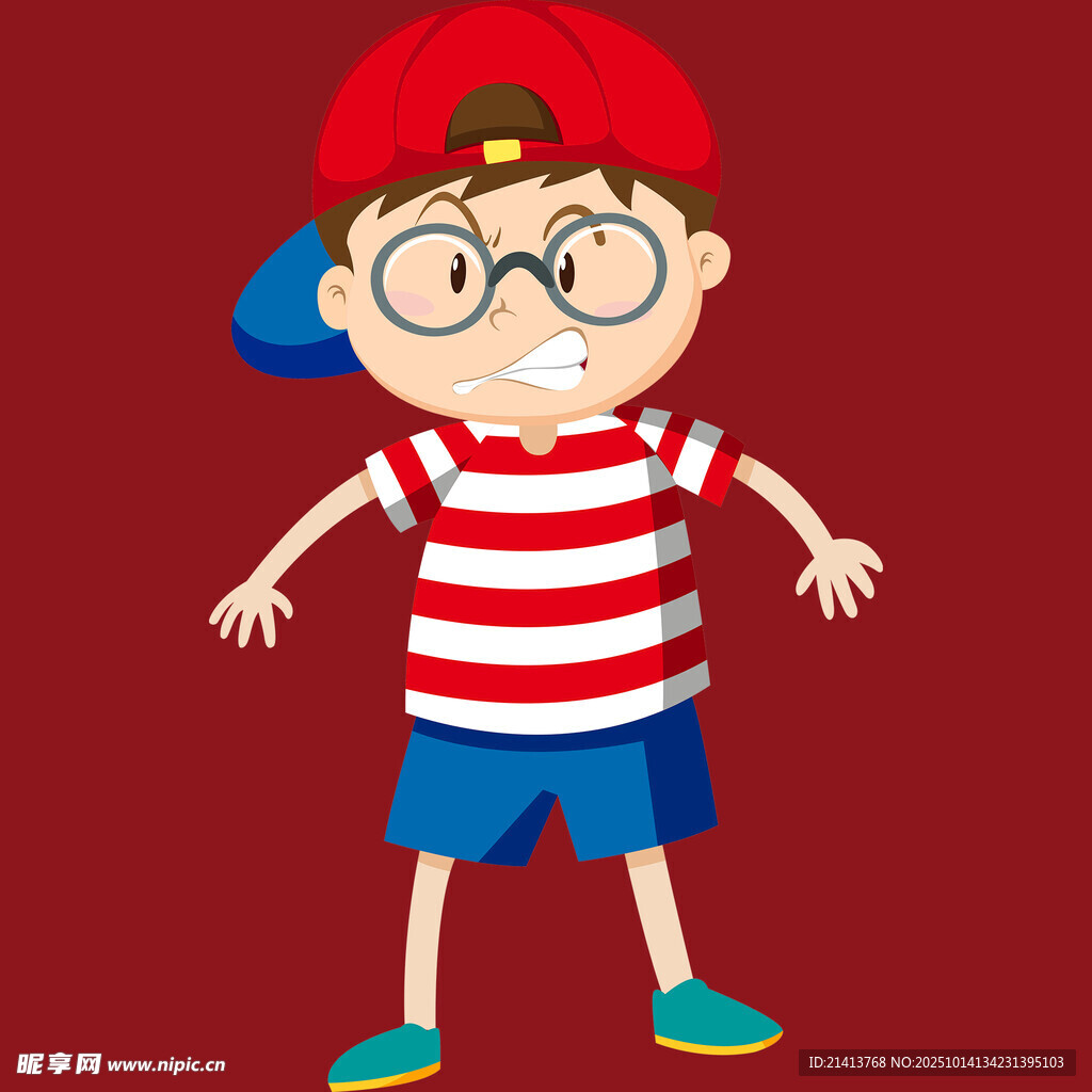 戴帽條紋裝小男孩形象
