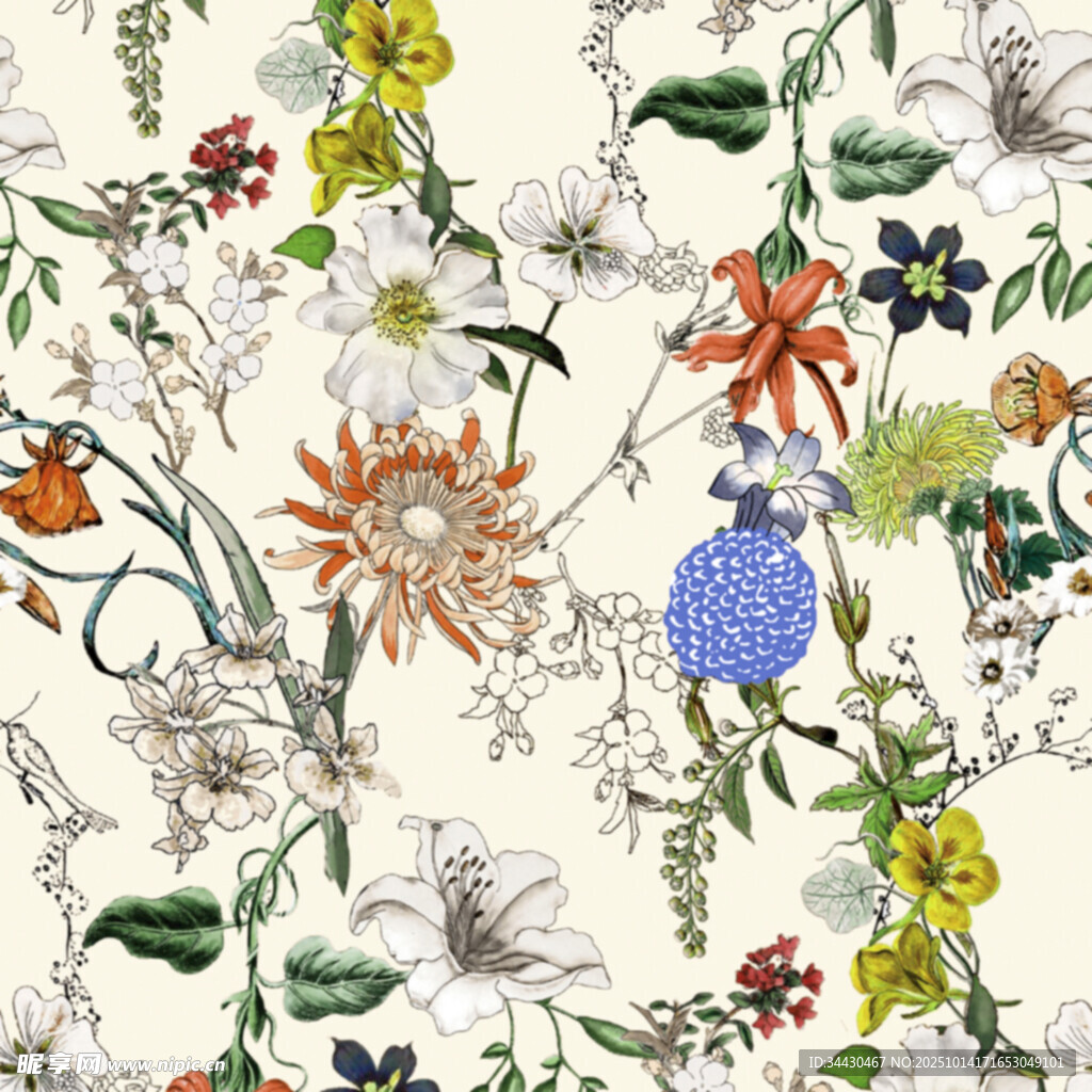 花卉圖案背景多彩植物元素