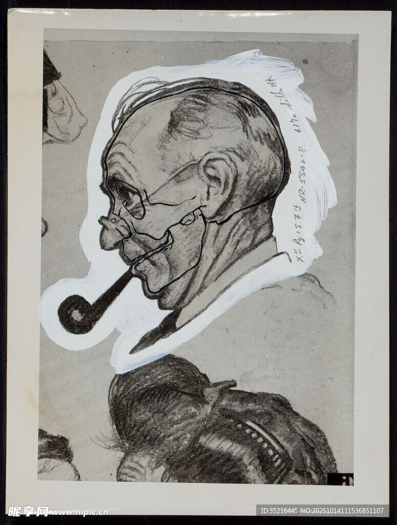 叼煙斗老人的素描畫像