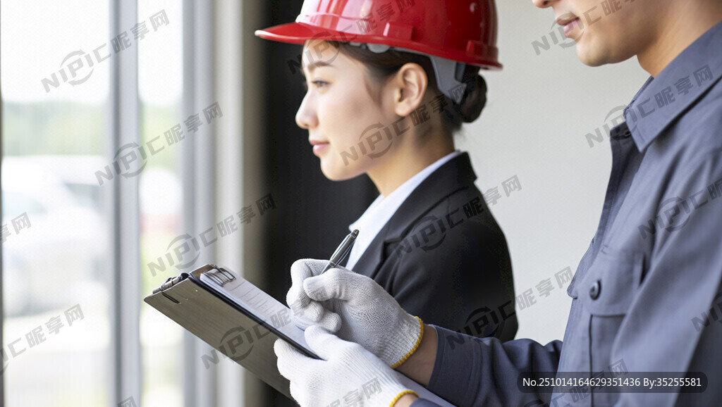 一個(gè)戴紅色安全帽的工人側(cè)面認(rèn)真