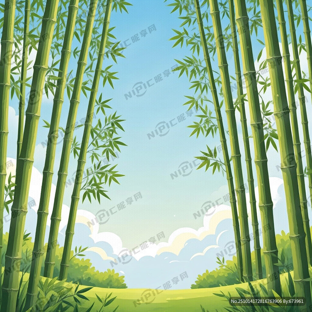 大片竹子和樹 卡通