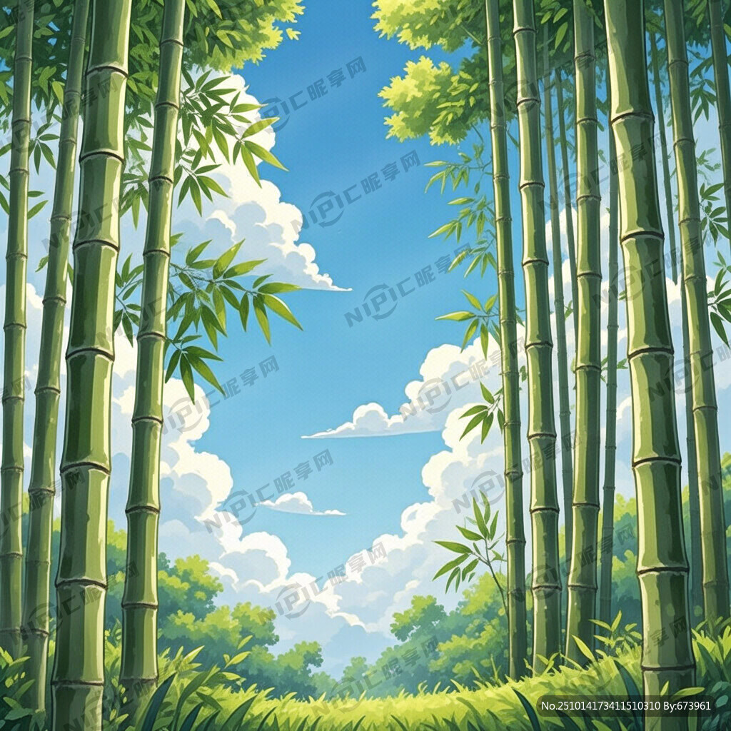 大片竹子和樹 卡通