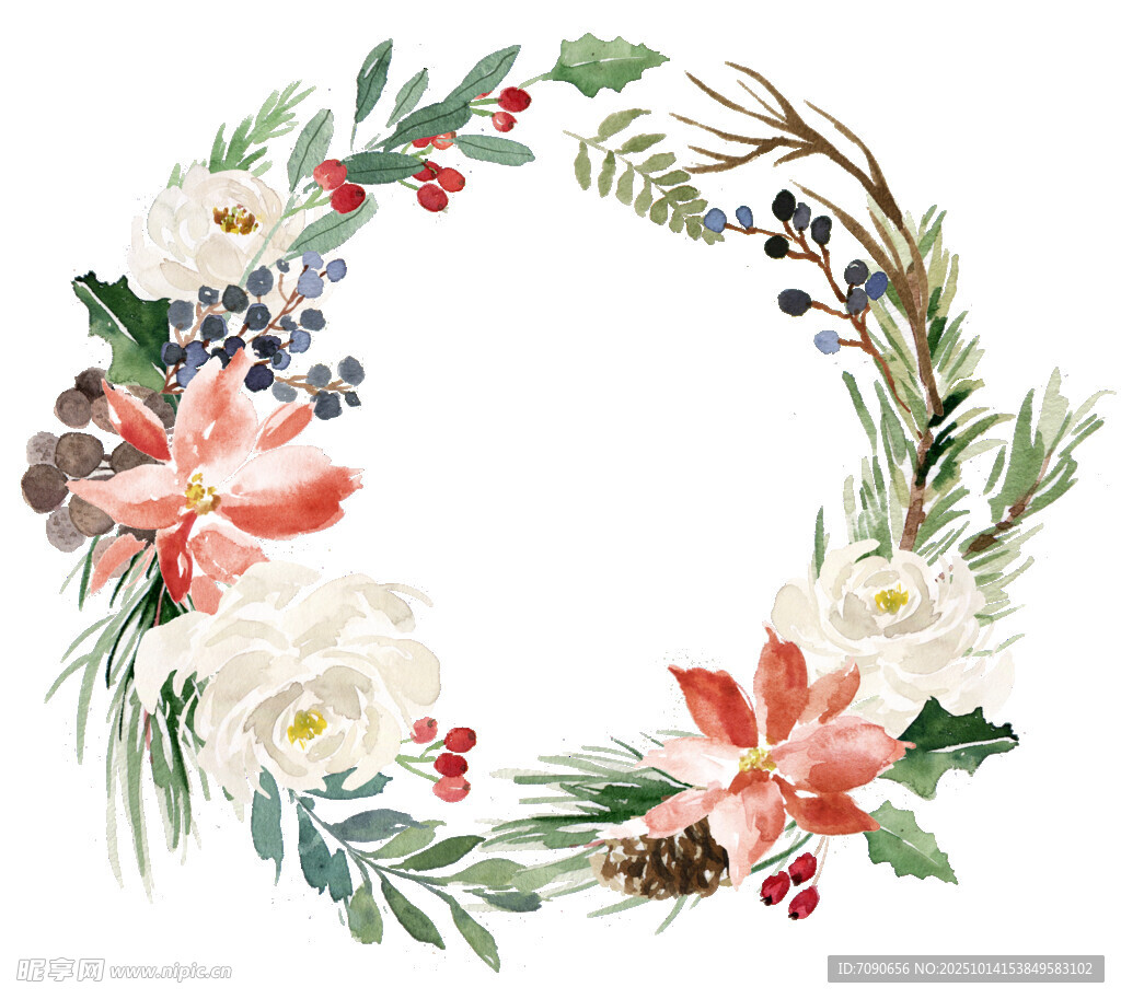 水彩花卉花環(huán)插畫