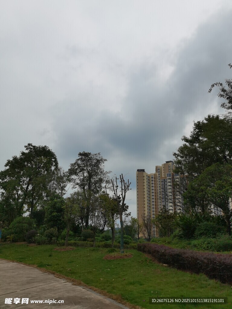 城郊風(fēng)景綠樹(shù)與建筑相映