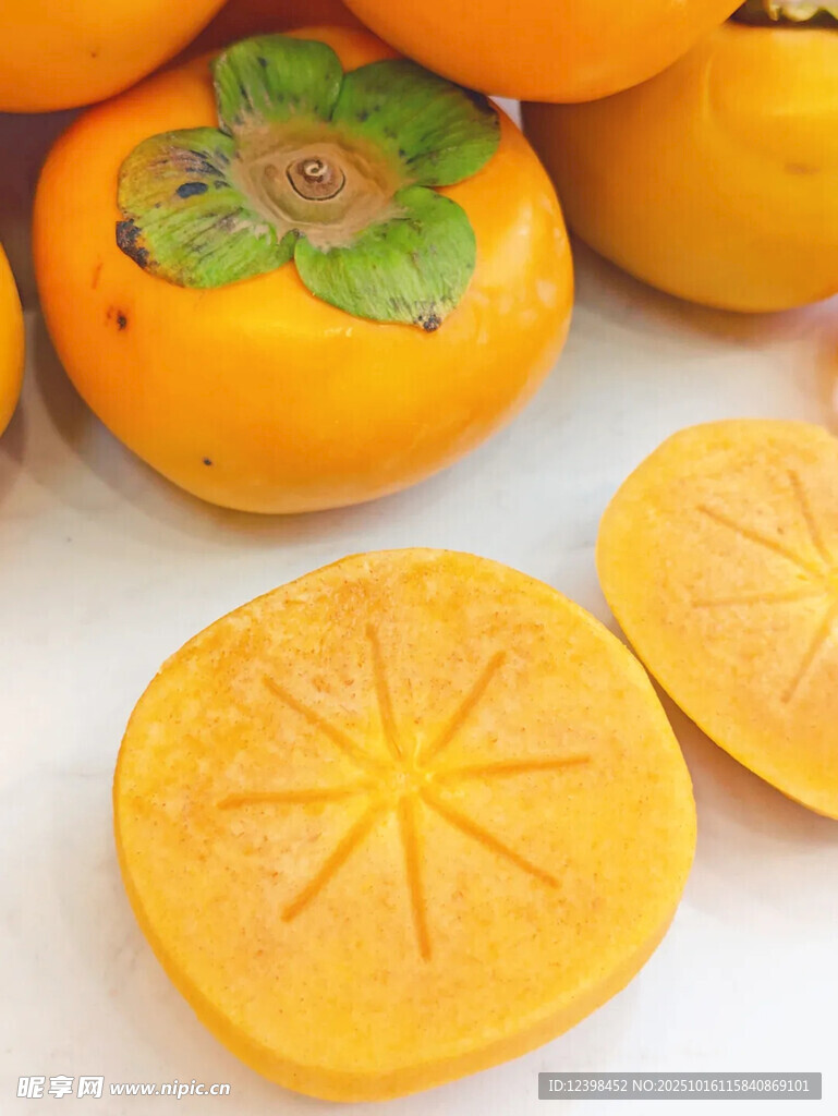 新鮮柿子切片特寫