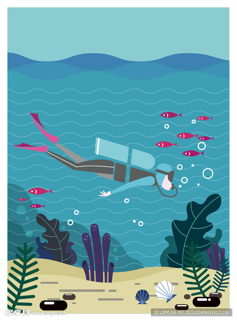 海底潛水員與繽紛魚類