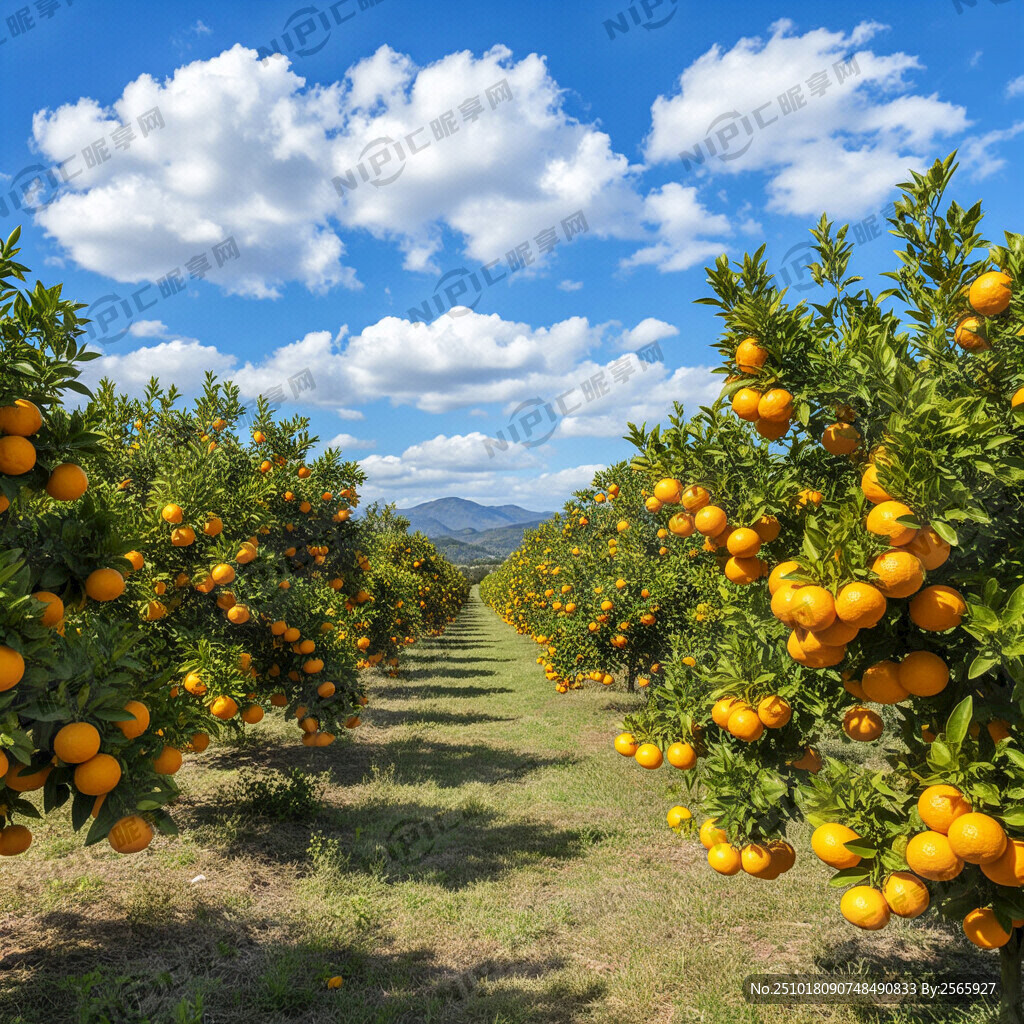 藍(lán)天白云 柑橘果林 整片遠(yuǎn)景