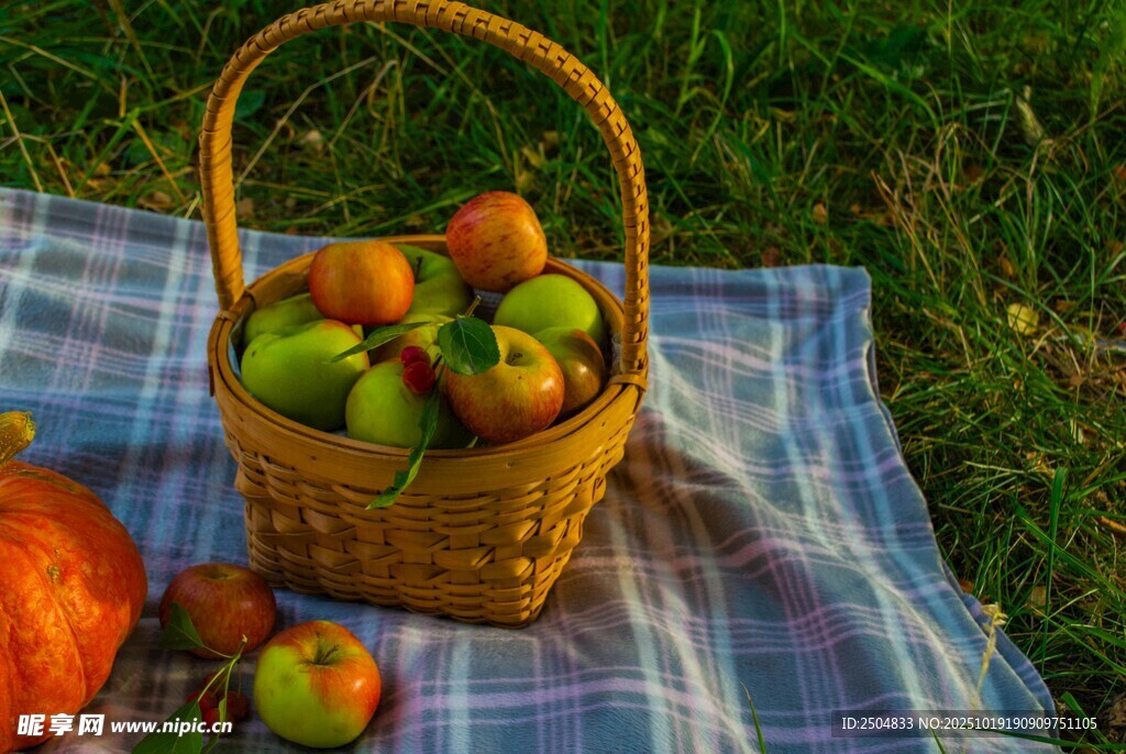 秋日野餐籃中的多彩水果